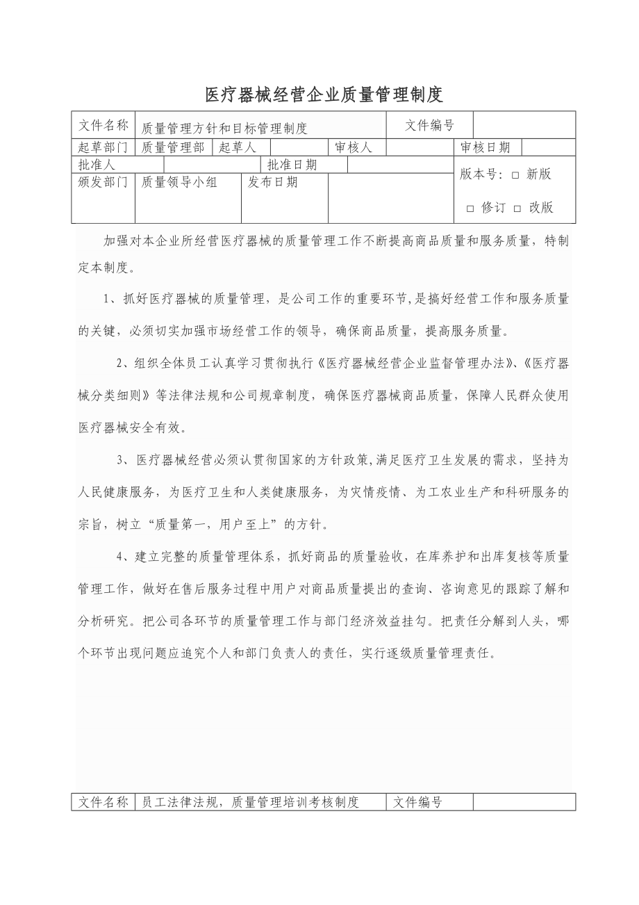 医疗器械经营企业质量管理制度全部