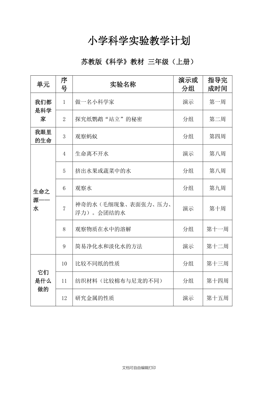 小学科学实验教学计划簿i