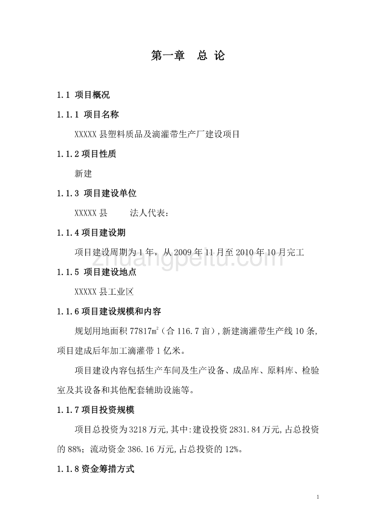 XX县塑料质品及滴灌带生产厂建设项目可行性研究报告_第1页