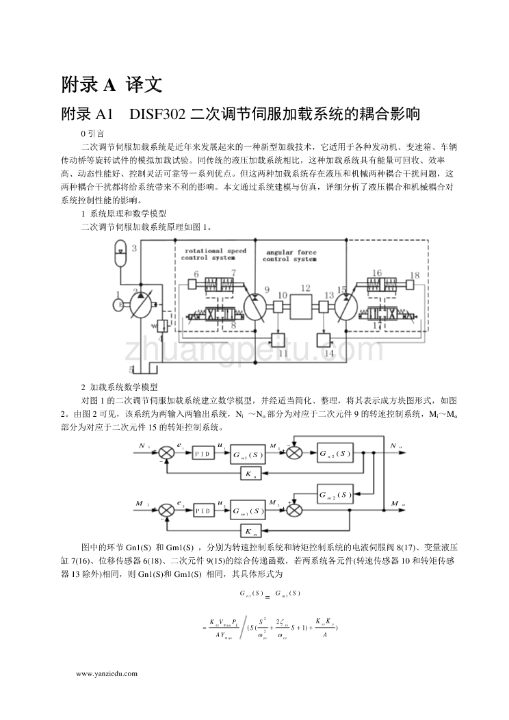 机械专业外文文献翻译-外文翻译--DISF302二次调节伺服加载系统的耦合影响_第1页