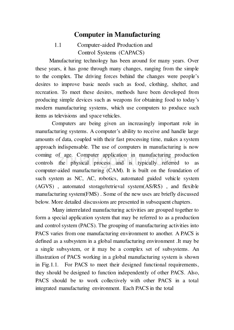 机械专业外文文献翻译-外文翻译--计算机辅助生产和控制系统_第1页