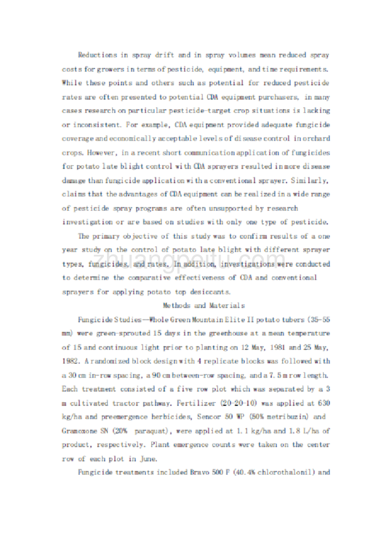 机械专业外文文献翻译-外文翻译--马铃薯晚期疫病防治和可控雾滴与常规喷雾时不同施药率下的作物顶端脱水情况_第2页