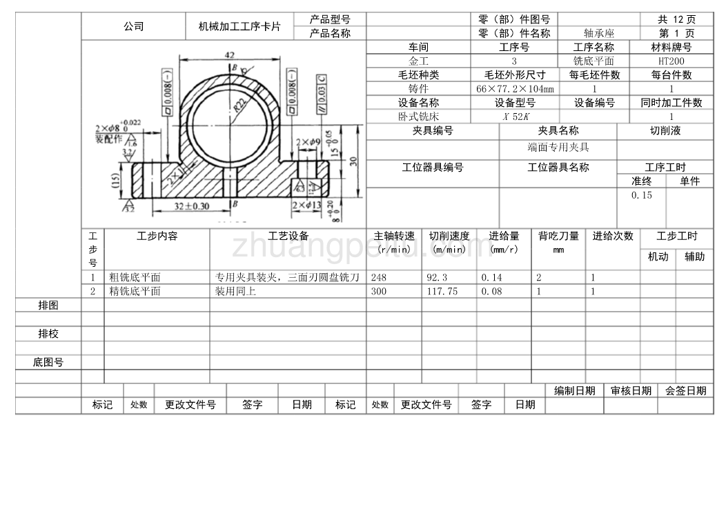 轴承座工序卡_第1页