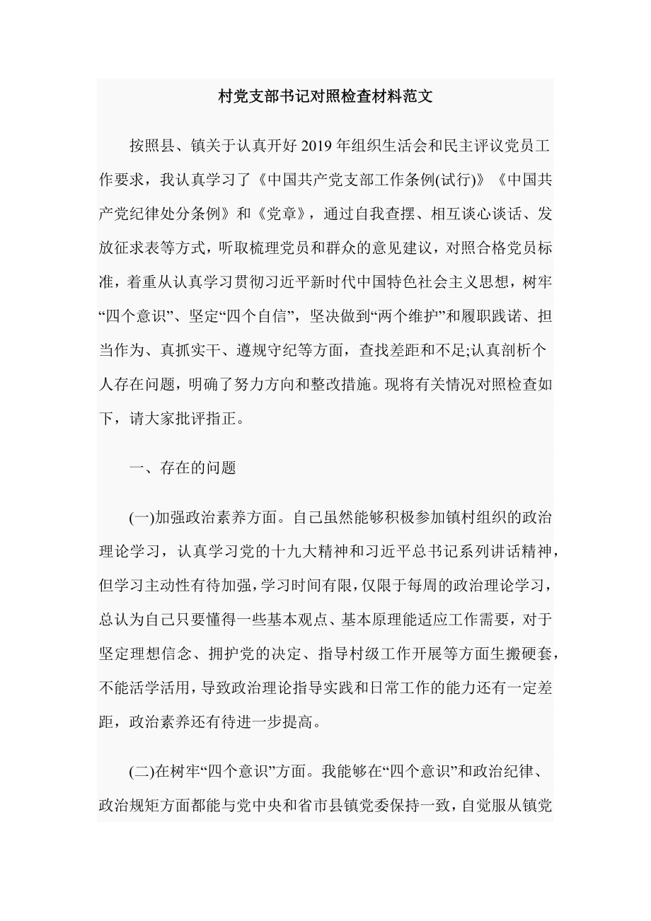 村黨支部書記對照檢查材料范文_第1頁