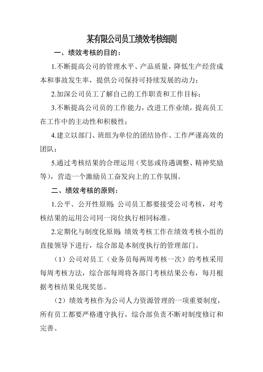 绩效考核_某有限公司员工绩效考核细则_第1页