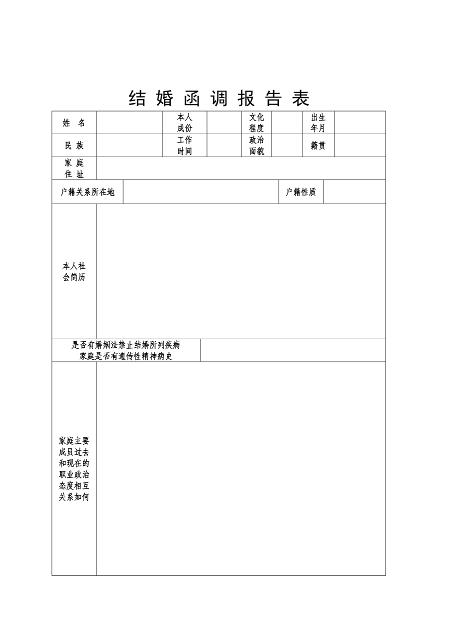 军人结婚函调报告表(军嫂需填)2.doc_第1页