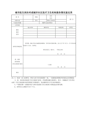 城市醫(yī)生到農村或城市社區(qū)醫(yī)療衛(wèi)生機構服務情況鑒定表.doc