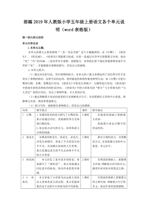 部編2019年人教版小學五年級上冊語文各個單元說明（word表格版）