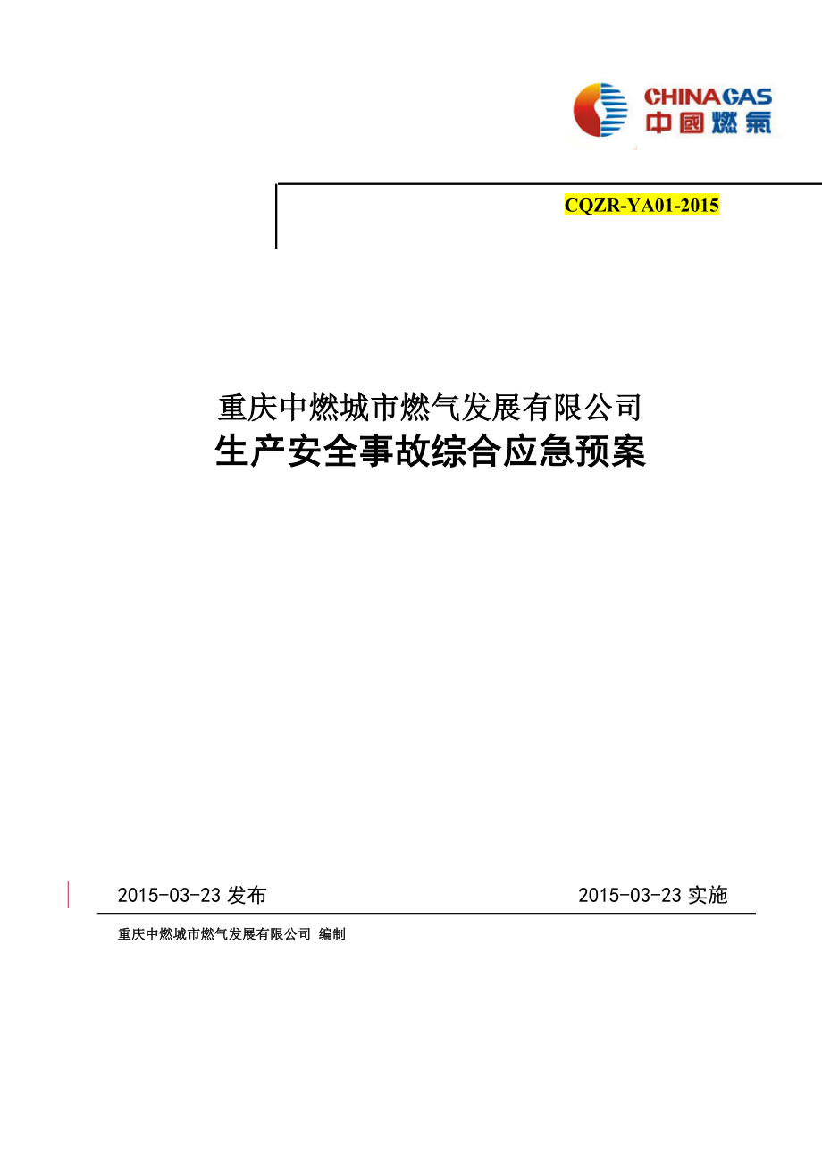 某燃?xì)獍l(fā)展有限公司生產(chǎn)安全事故綜合應(yīng)急預(yù)案_第1頁