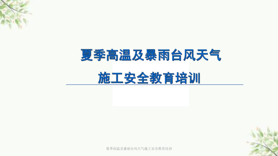 夏季高溫及暴雨臺風天氣施工安全教育培訓課件_第1頁