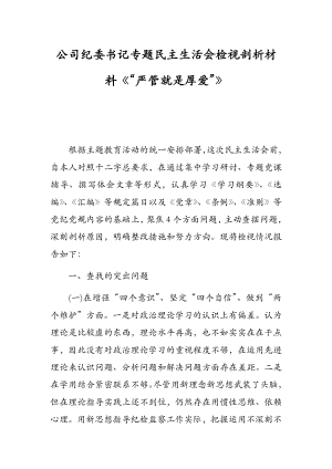 公司紀(jì)委書(shū)記專題民主生活會(huì)檢視剖析材料《“嚴(yán)管就是厚愛(ài)”》