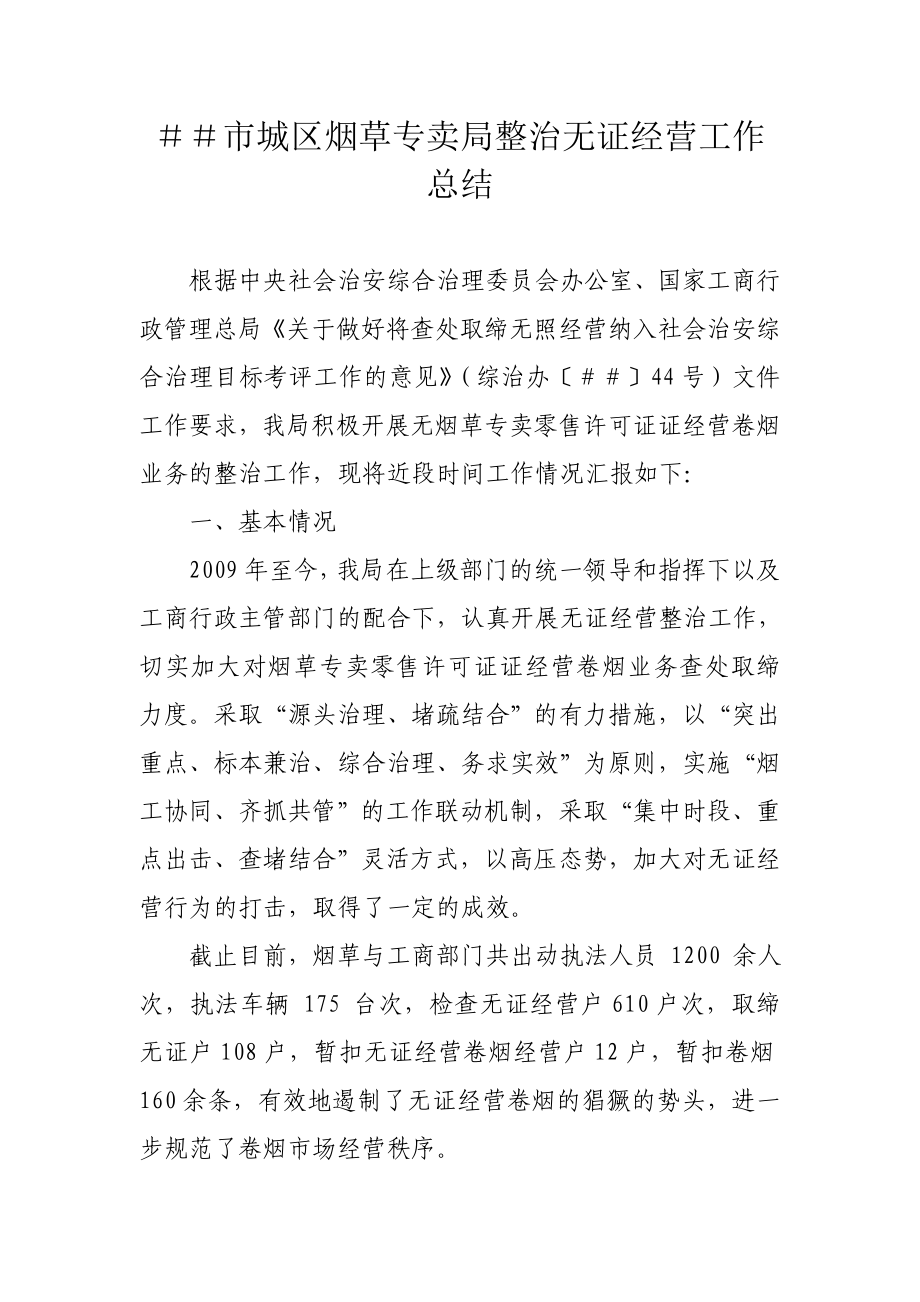 烟草专卖整治无证经营工作总结.doc_第1页