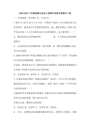 2018-2019八年級(jí)道德與法治上冊(cè)期中試卷及答案共3套