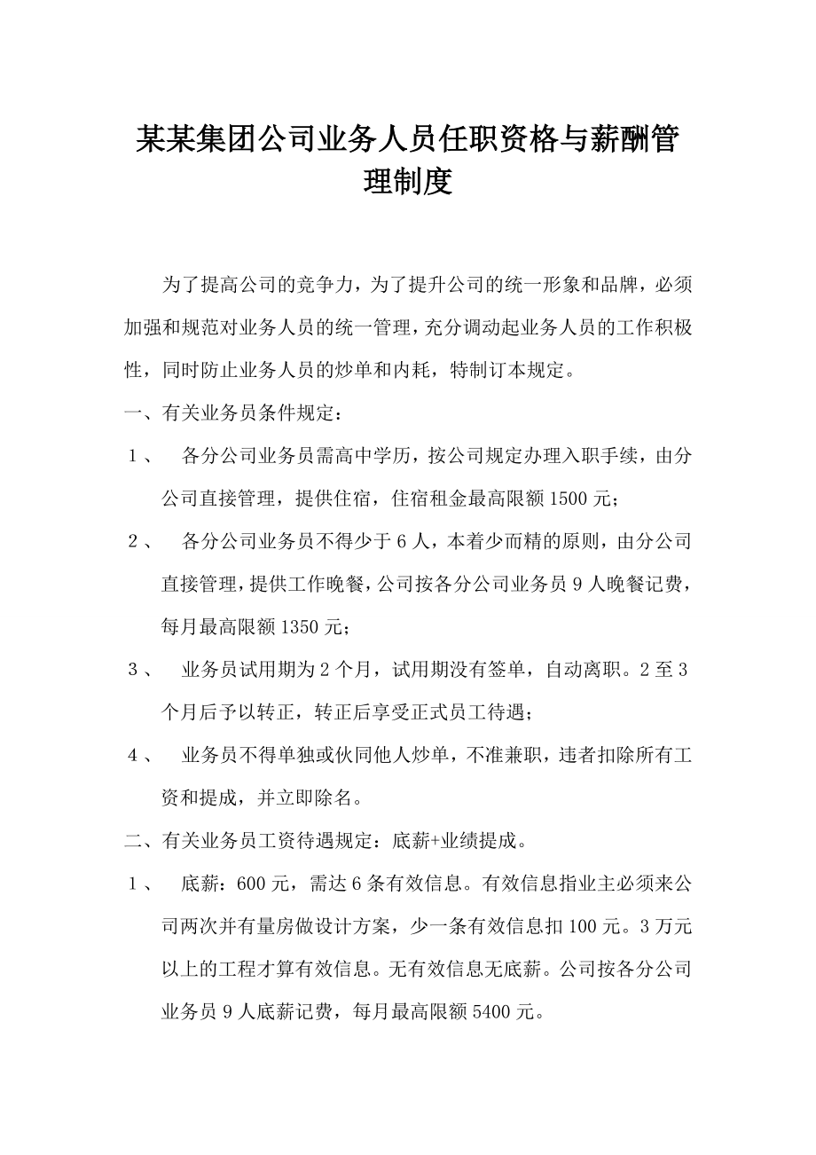 某某集团公司业务人员任职资格与薪酬管理制度.doc_第1页