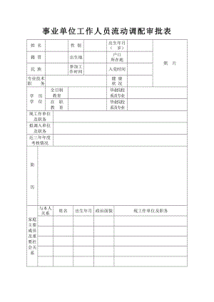 事業(yè)單位工作人員流動調(diào)配審批表.doc