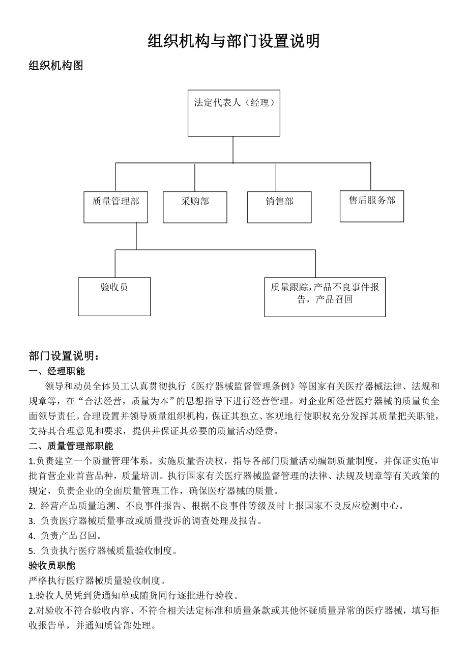 医疗器械组织机构和部门设置说明_第1页