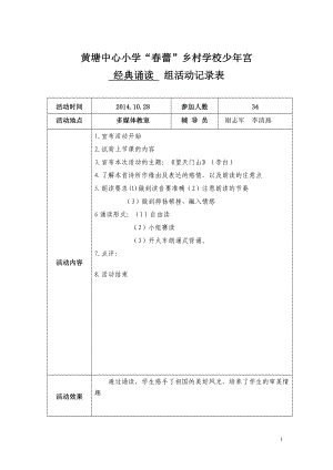 2013年秋少年宮經(jīng)典誦讀活動(dòng)記錄表.doc