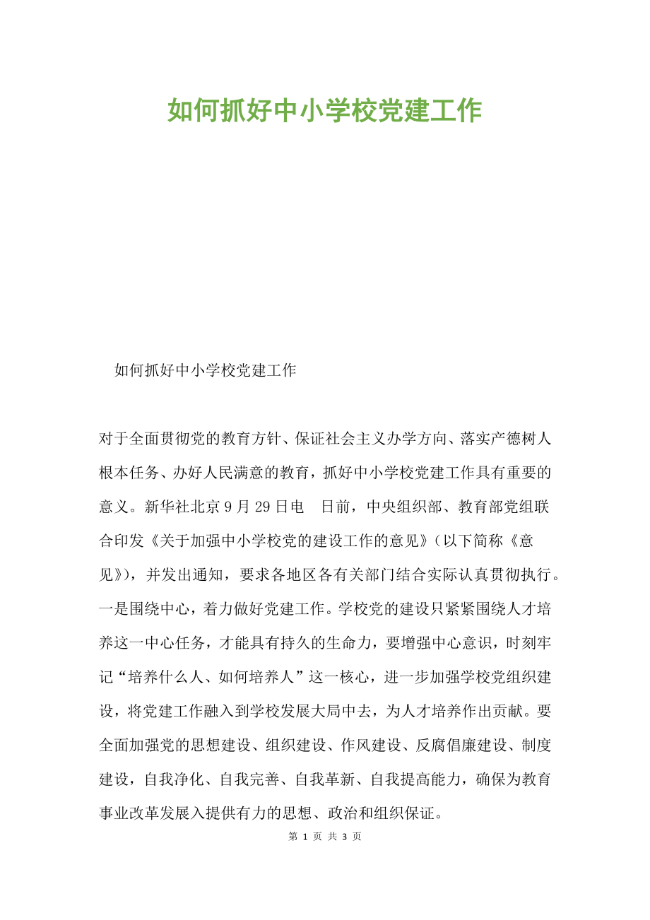 如何抓好中小學校黨建工作.docx_第1頁