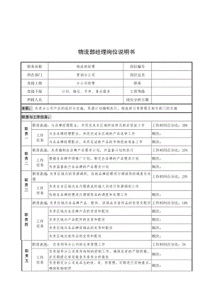 崗位職責_物流部經理的工作說明書