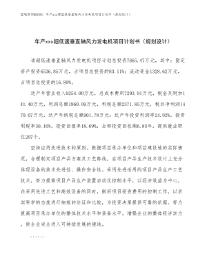 年產(chǎn)xxx超低速垂直軸風(fēng)力發(fā)電機項目計劃書（規(guī)劃設(shè)計）