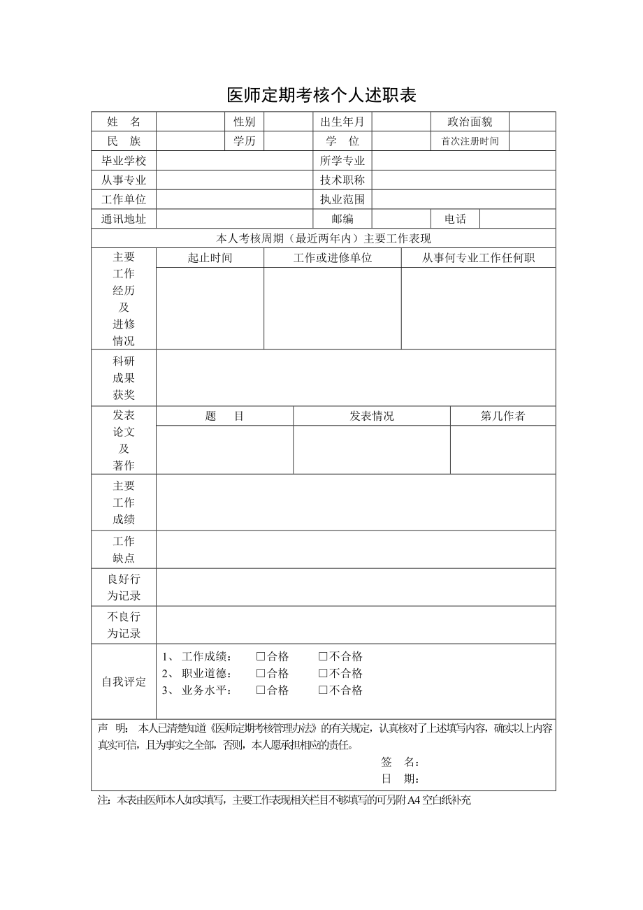 醫(yī)師定期考核個人述職表.doc_第1頁