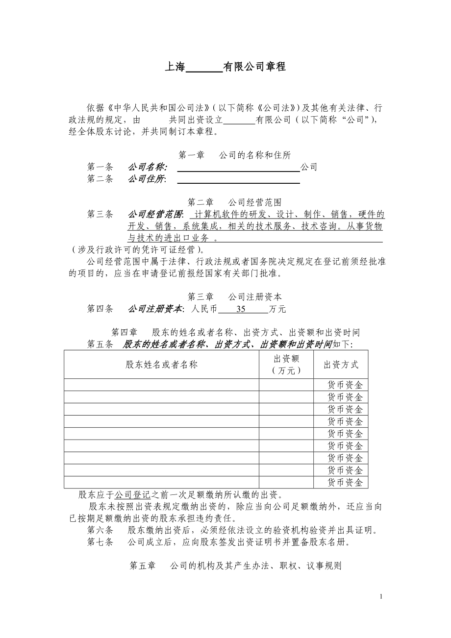 上海xx軟件有限公司章程.doc_第1頁