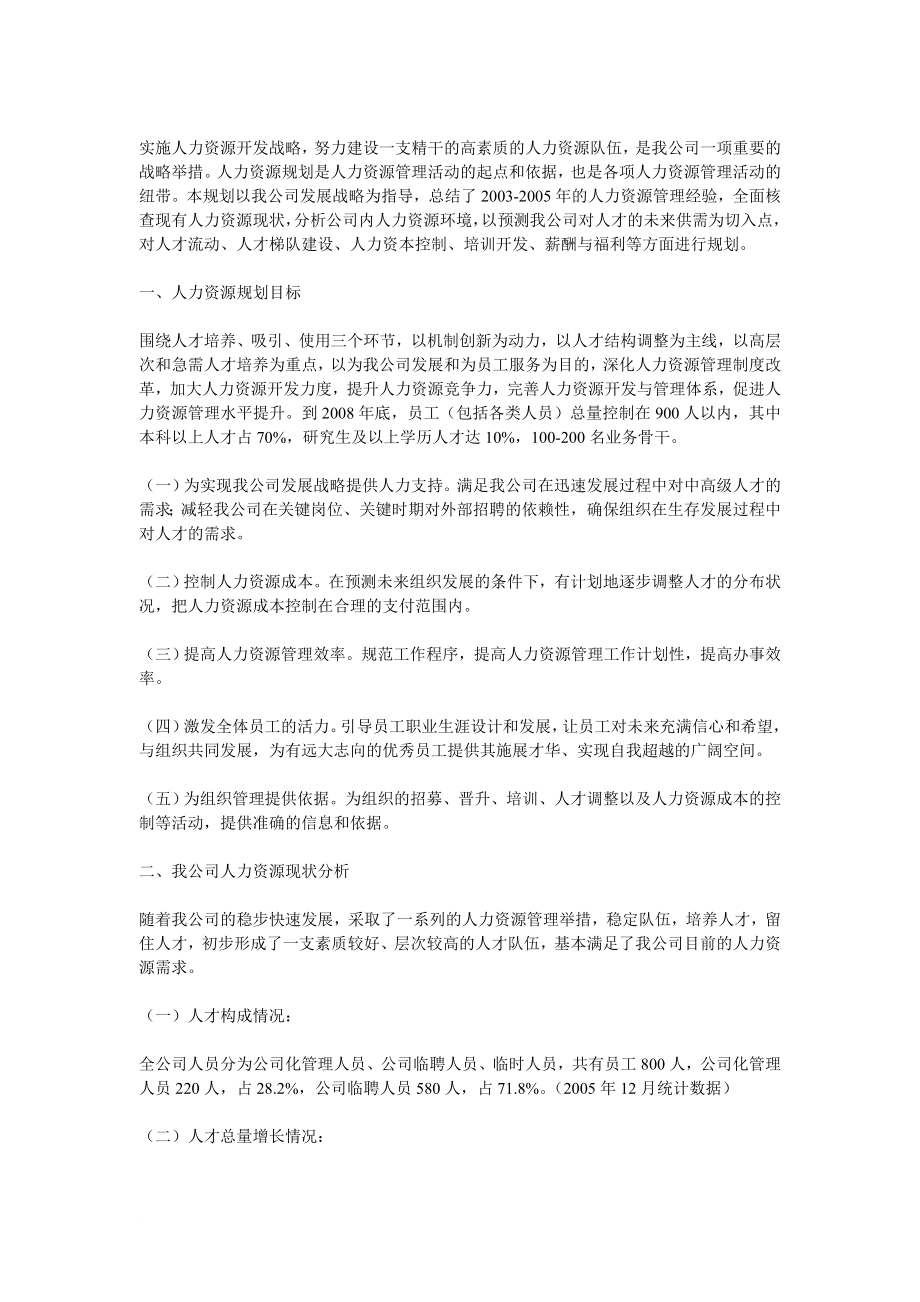 人力资源规划_大型国企年度人力资源发展规划_第1页