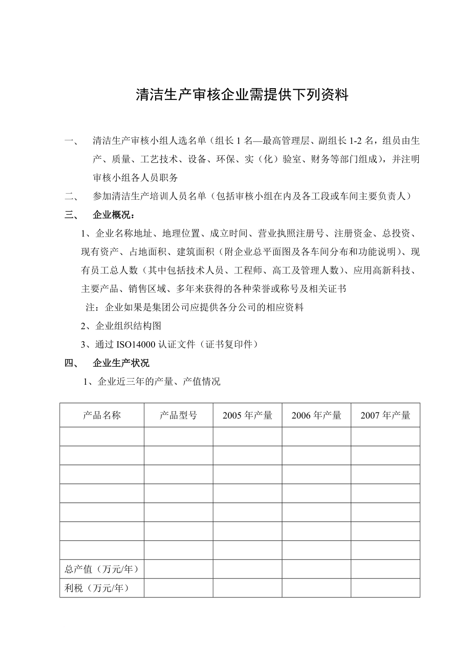 清潔生產審核企業(yè)需提供的資料_第1頁