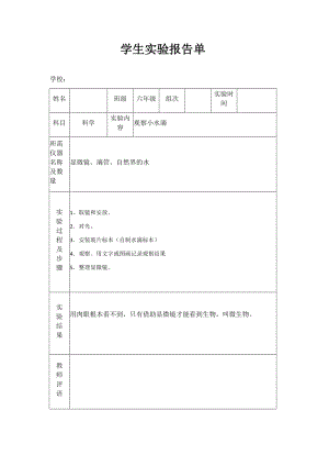 蘇教版小學(xué)六年級上冊科學(xué)實驗報告單.docx