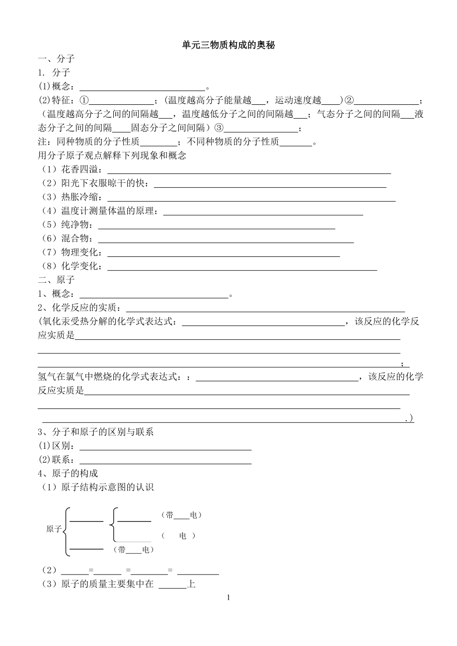 物質構成的奧秘復習提綱.doc_第1頁