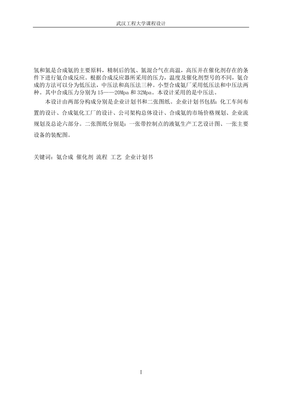 大学课程设计合成氨企业规划.doc_第1页