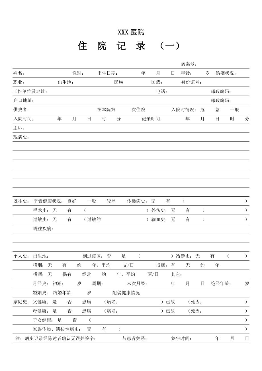 住院記錄(大病歷)模板.doc_第1頁(yè)