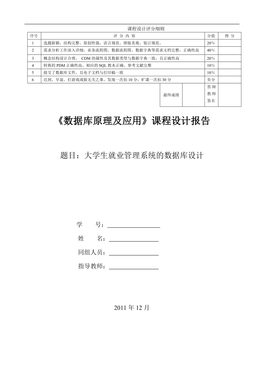 數(shù)據(jù)庫課程設(shè)計---大學生就業(yè)管理系統(tǒng)的數(shù)據(jù)庫設(shè)計.doc_第1頁