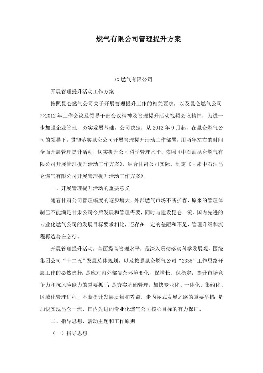 燃氣有限公司管理提升方案(可編輯).doc_第1頁