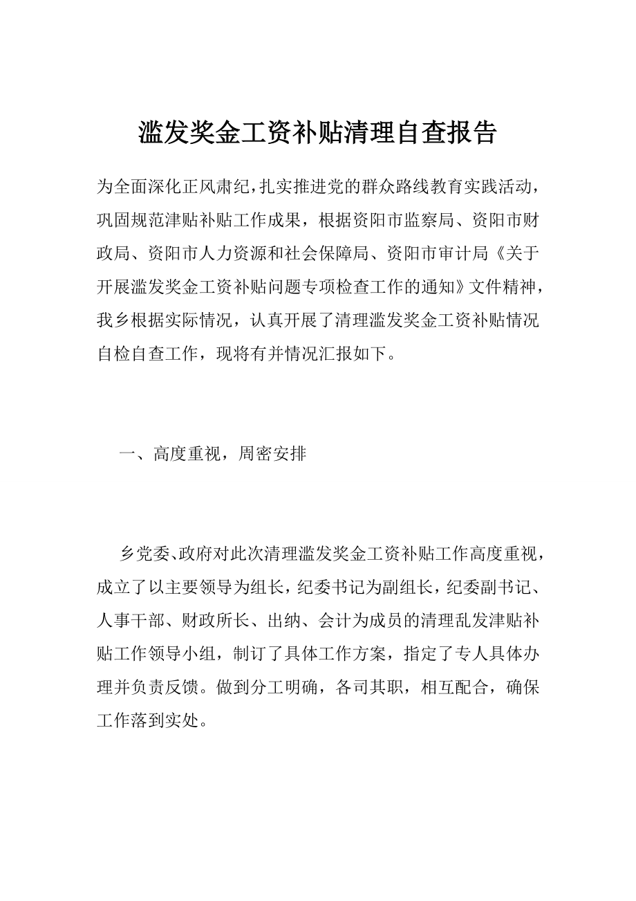 滥发奖金工资补贴清理自查报告.doc_第1页