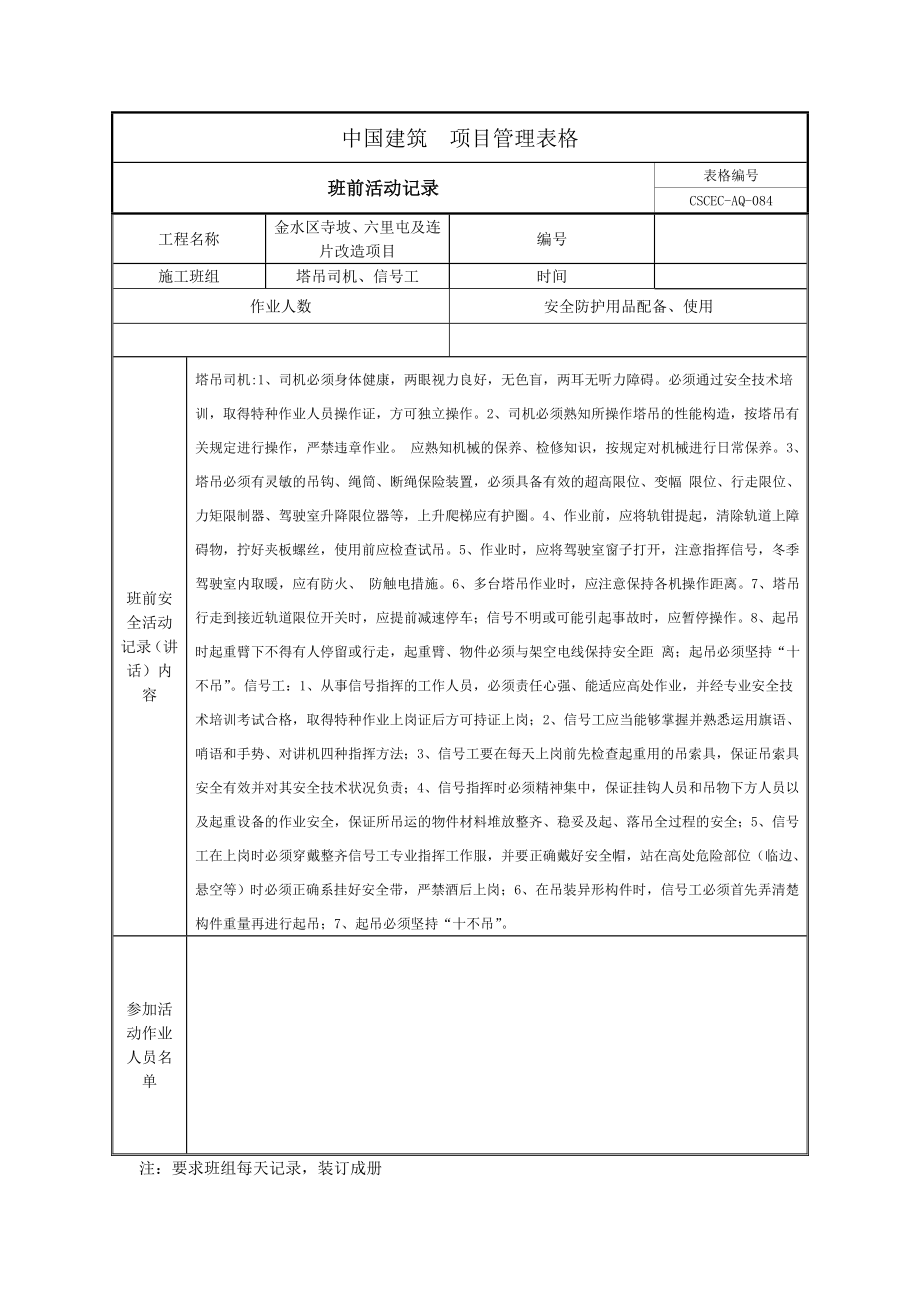 班前安全教育記錄(塔吊司機(jī)、信號(hào)工).doc_第1頁