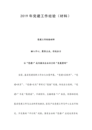 2019年黨建工作經驗（材料）