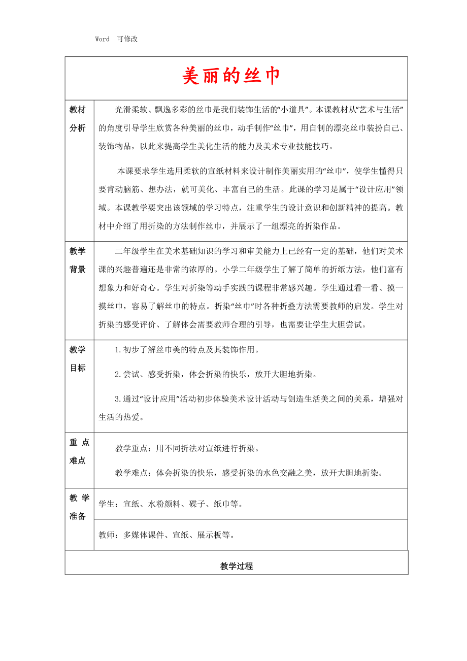 浙美版二年級(jí)下冊(cè)美術(shù)教案《美麗的絲巾》_第1頁