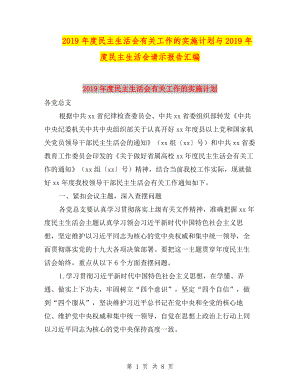 2019年度民主生活會有關工作的實施計劃與2019年度民主生活會請示報告匯編.doc