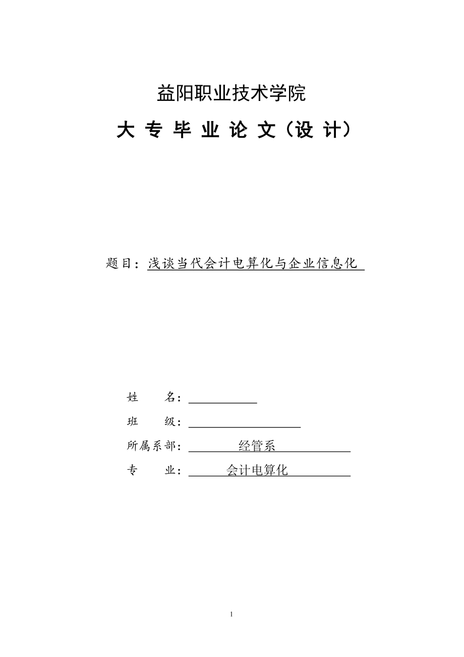 淺談當(dāng)代會計(jì)電算化與企業(yè)信息化_第1頁