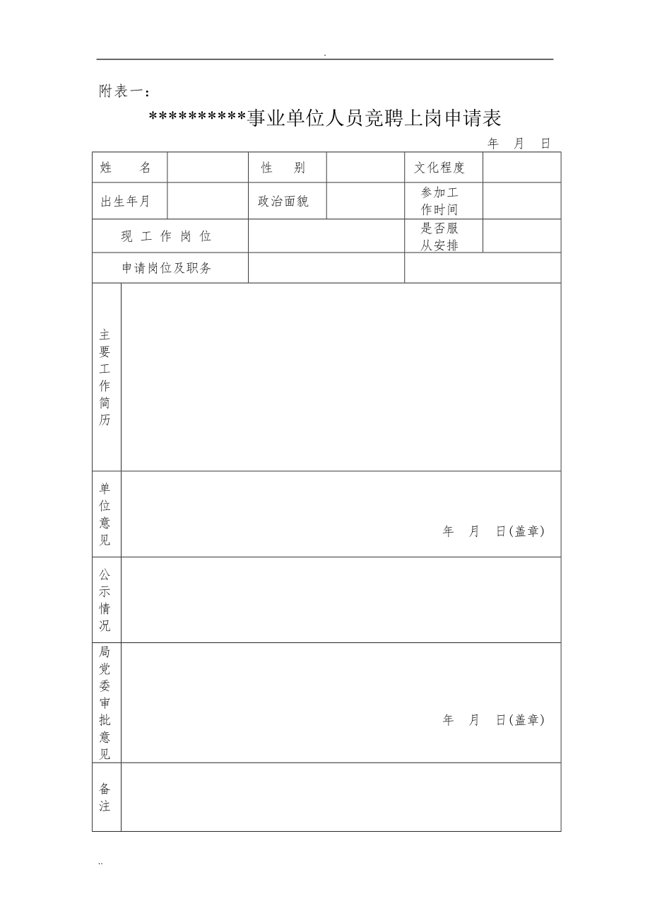 事業(yè)單位人員競聘上崗申請表_第1頁