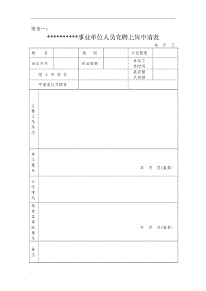 事業(yè)單位人員競聘上崗申請表