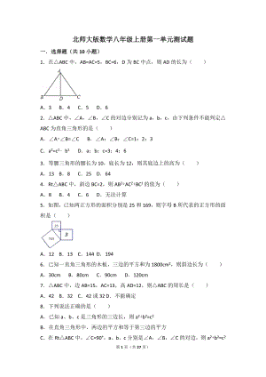 北師大版數(shù)學(xué)八年級上冊第一單元測試題.doc