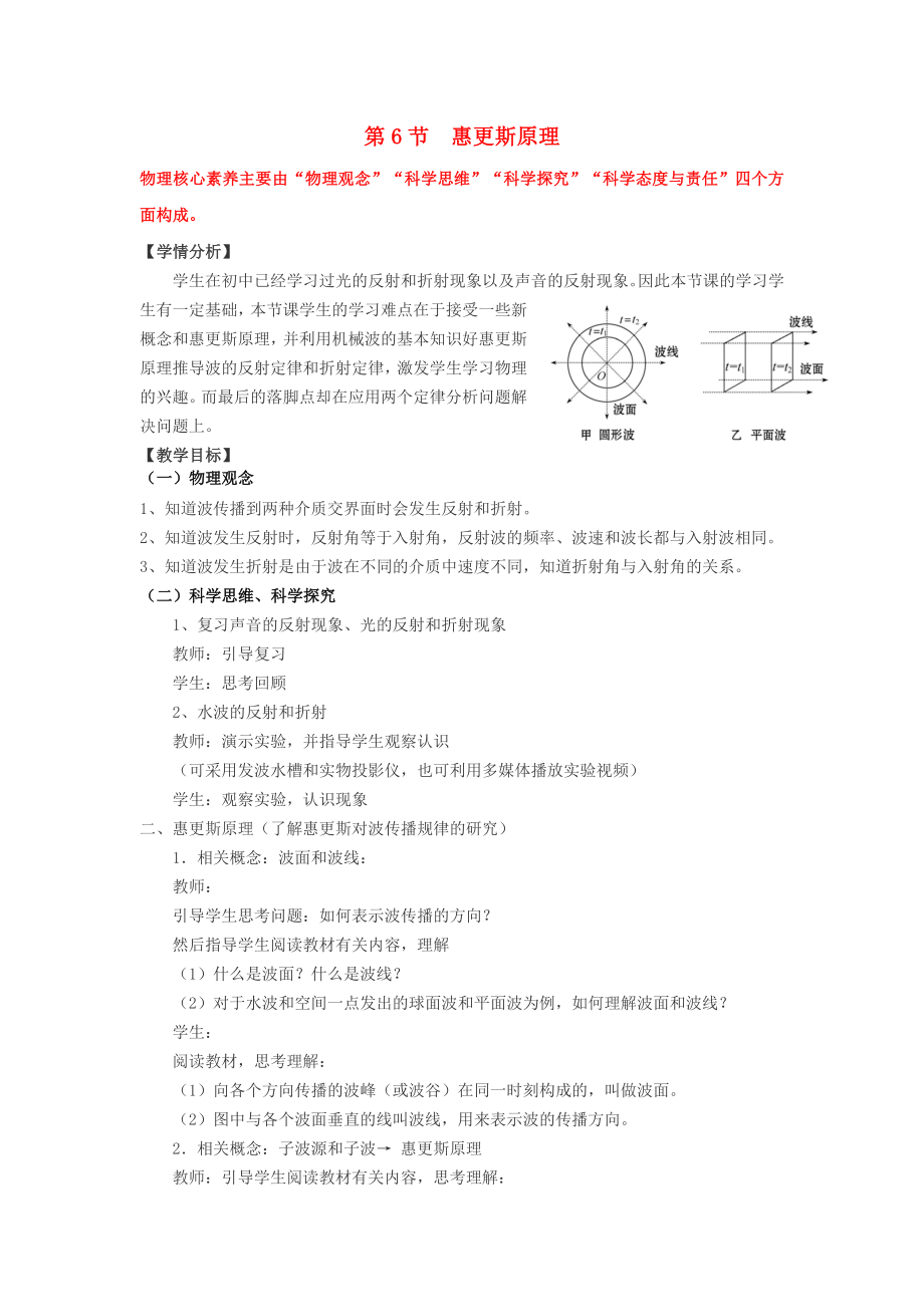 高中物理第十二章機(jī)械波第6節(jié)惠更斯原理教案新人教選修.docx_第1頁