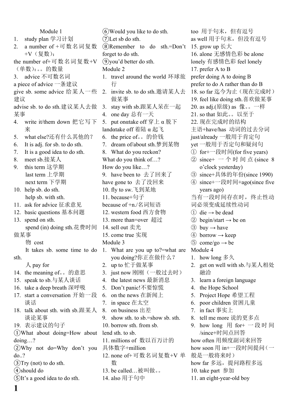 外研版八年級英語上冊知識點.doc_第1頁