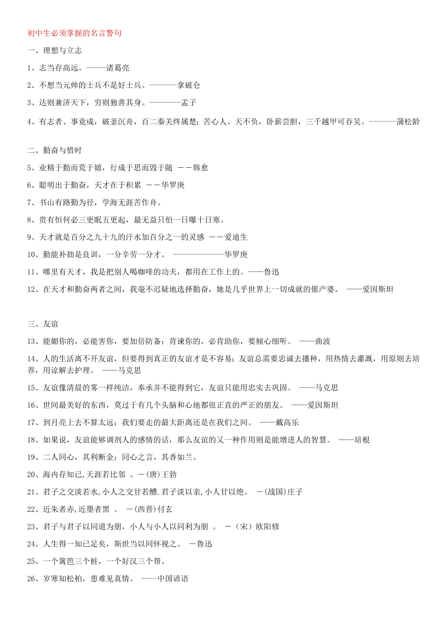 初中生必須掌握的名言警句.docx_第1頁