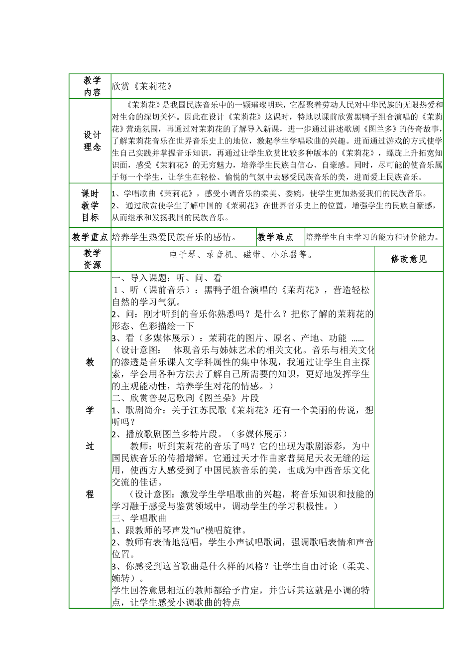 人教版小學音樂六年級欣賞茉莉花教學設(shè)計2套.doc_第1頁