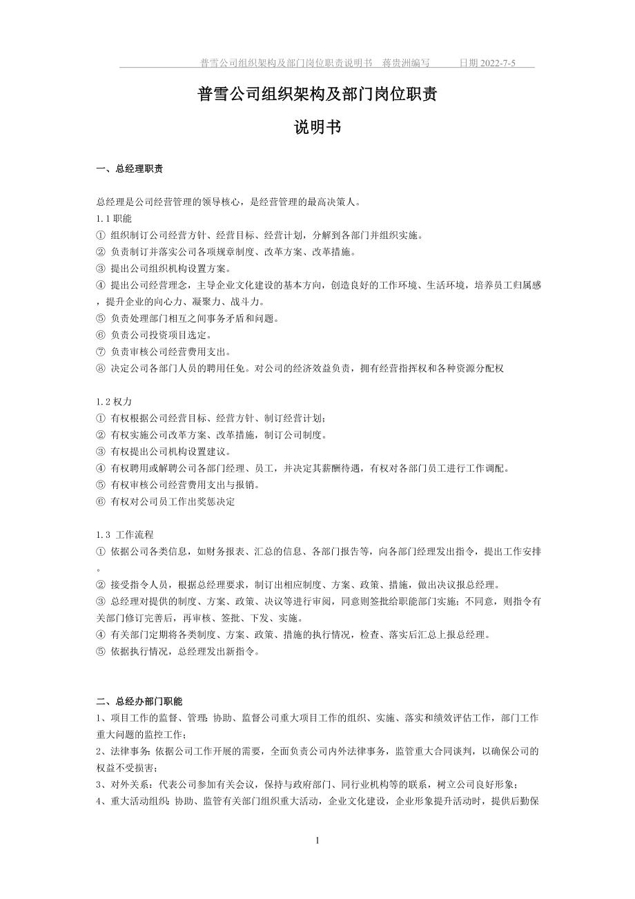 公司組織架構圖及崗位職責說明書.doc_第1頁