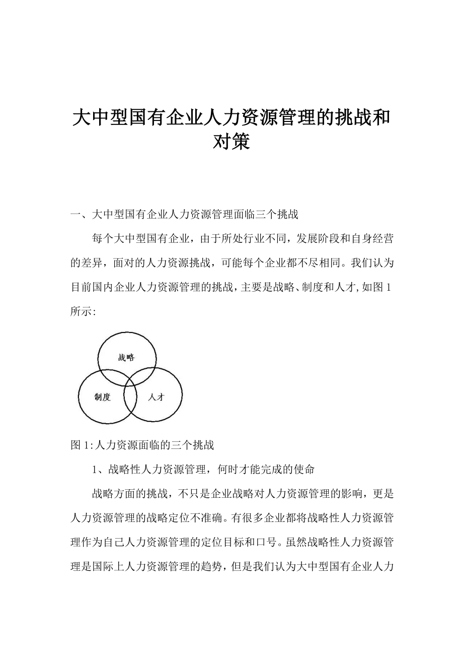 人力资源规划_大中型国有企业人力资源管理的挑战和对策_第1页