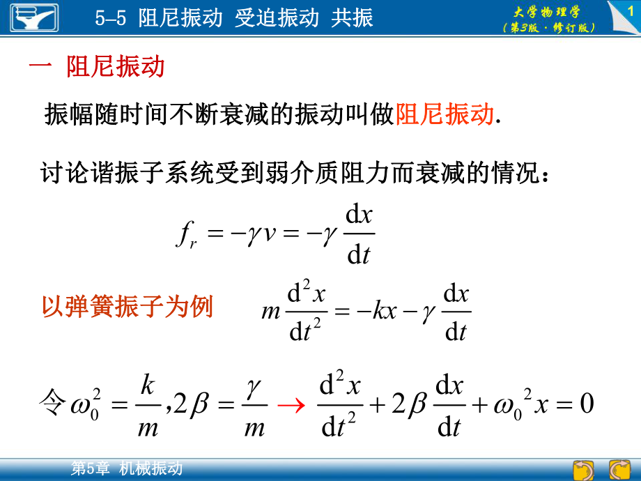 大学物理学（第3版）：大学物理学（第3版）：5-5 阻尼振动 受迫振动 共振_第1页